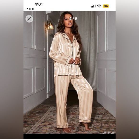 SHEIN X Rybka Twins Contrast Binding Satin Night Set - Picture 4 of 6